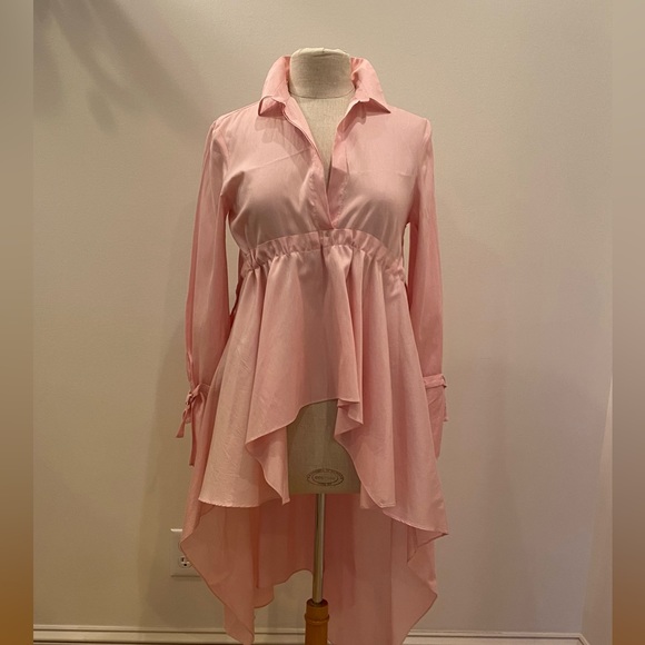 Zara Womens Pink Tunic with High Low Asymmetrical Hemline W Drawstring / S / NWT - Picture 2 of 16